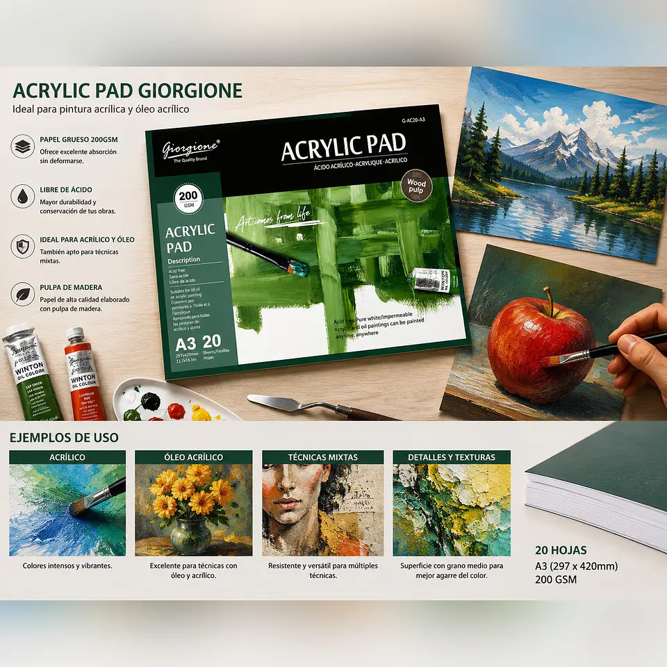 Block Acrílico Giorgione G-AC20 A3 200 g · 20 Hojas 2