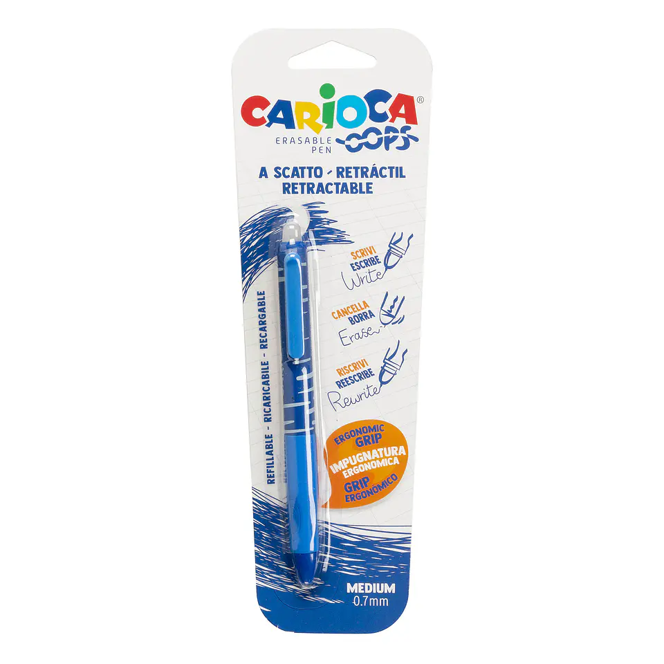 Bolígrafo Borrable Retráctil Carioca Oops Azul 0,7 mm 1