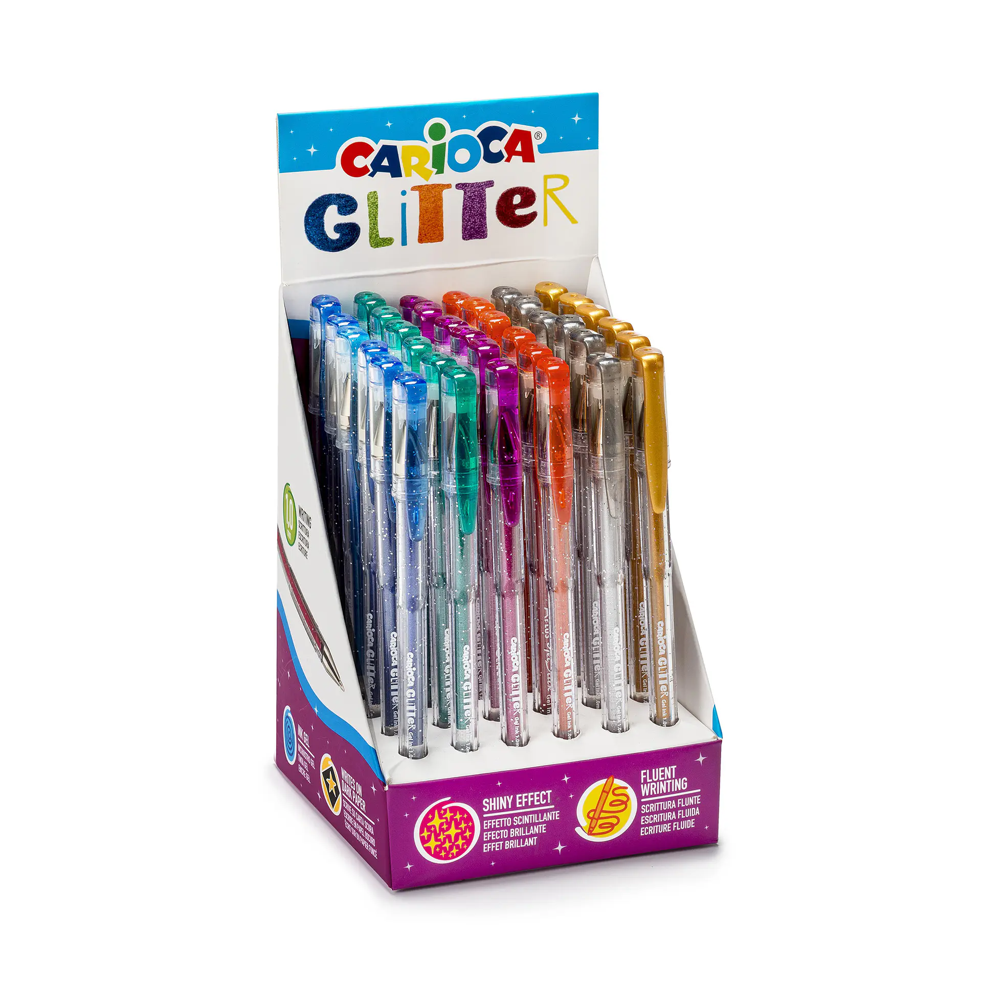 Expositor 36 Bolígrafos Gel con Glitter Carioca 1