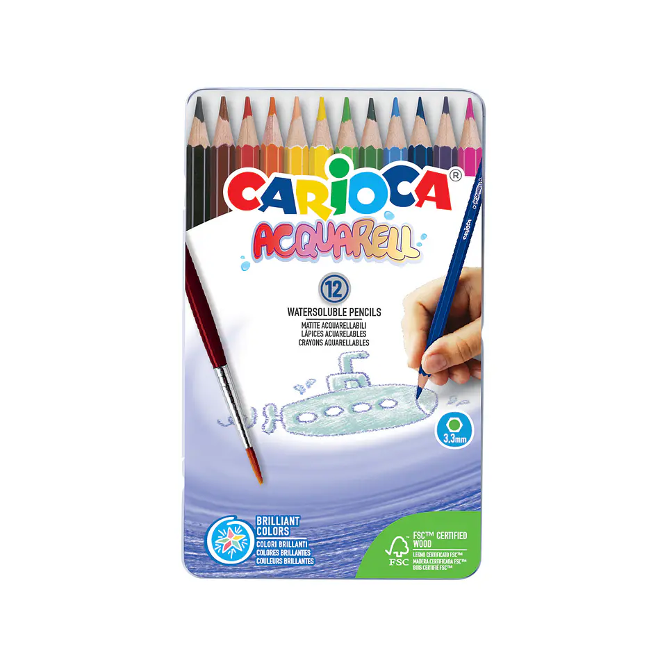 Lápices Acuarelables Carioca Acquarell 12 en Caja Metálica 1