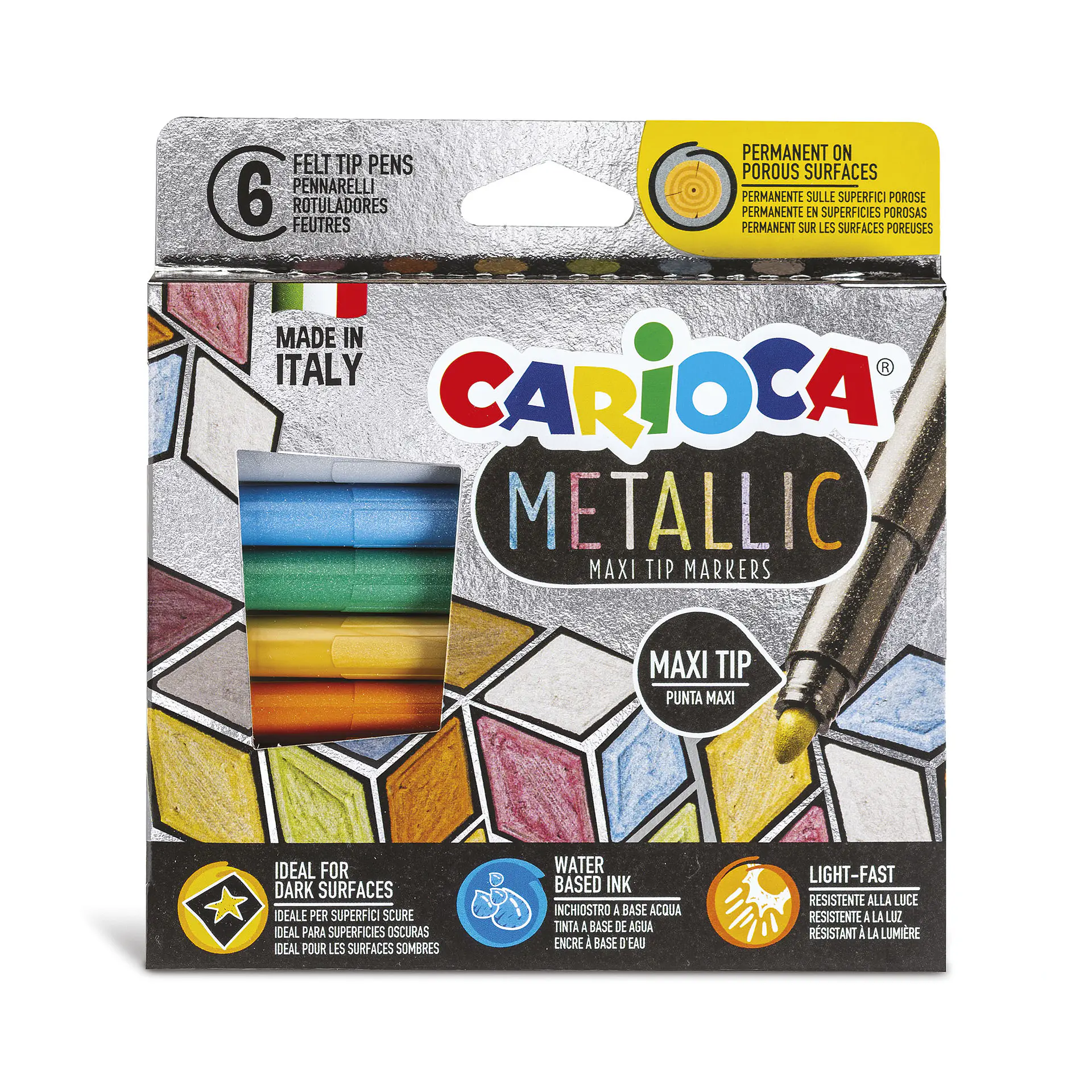 Plumones Metálicos Carioca Metallic Punta Gruesa 6 Unidades 1