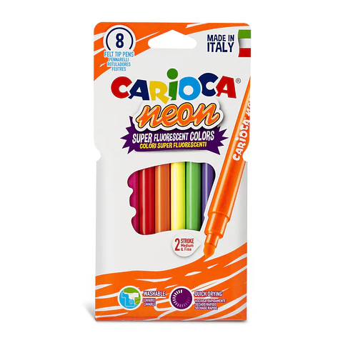 Plumones Neón Carioca 8 Unidades Doble Trazo Fluorescentes