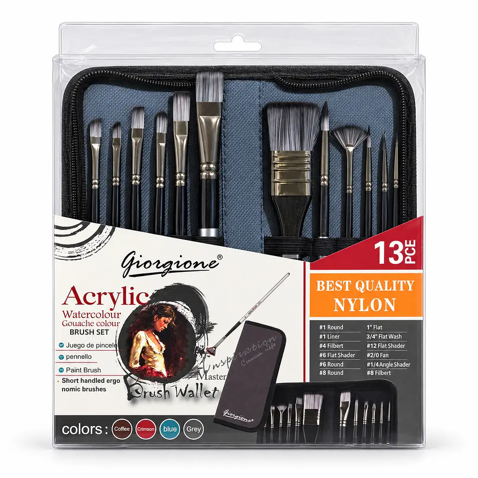 Set 12 Pinceles Nylon Giorgione G-F120 Acrílico y Acuarela 1