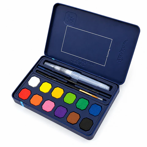 Set 12 Acuarelas Pastilla Giorgione G-900 + Pincel de Agua