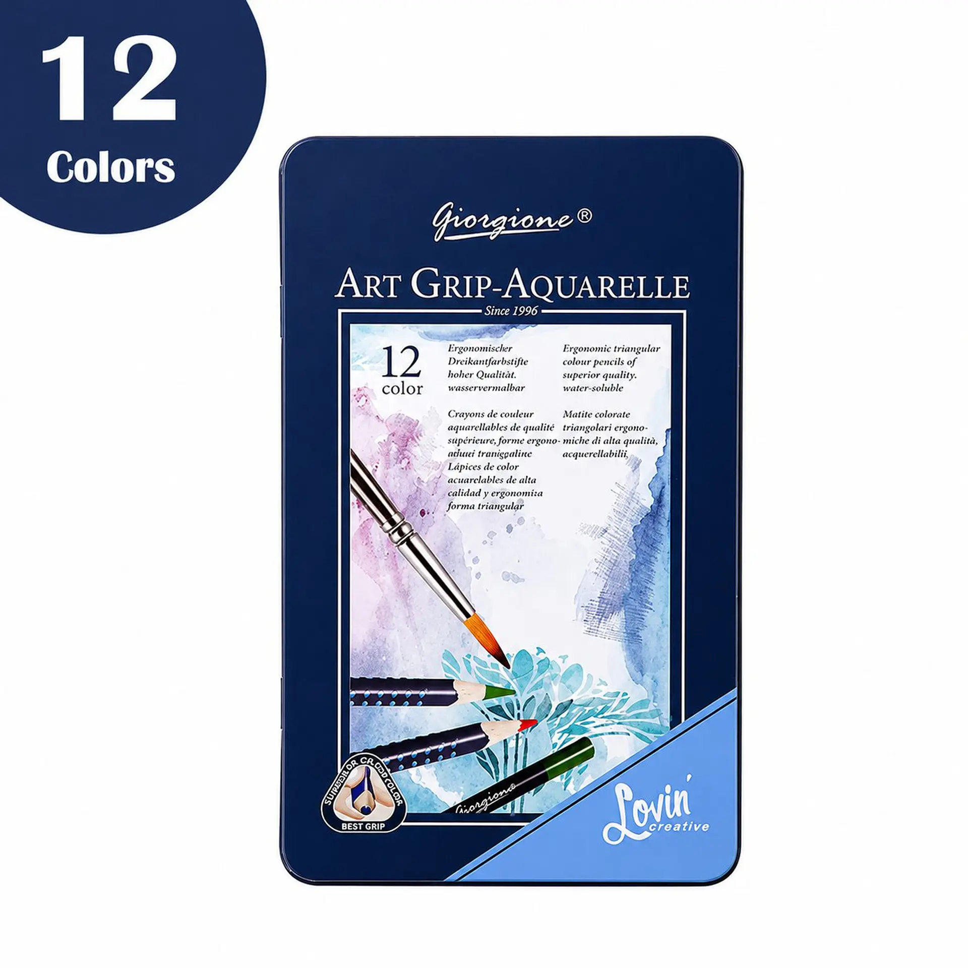 Lápices Acuarelables Giorgione Art Grip 12 Colores + Pincel 2