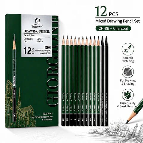 Set 12 Lápices de Dibujo Giorgione G-08912 Grafito y Carbón