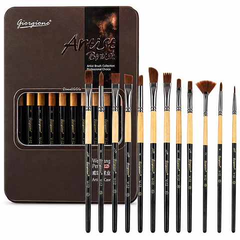 Set 12 Pinceles Mixtos Giorgione G-V12 Bolsa de Terciopelo