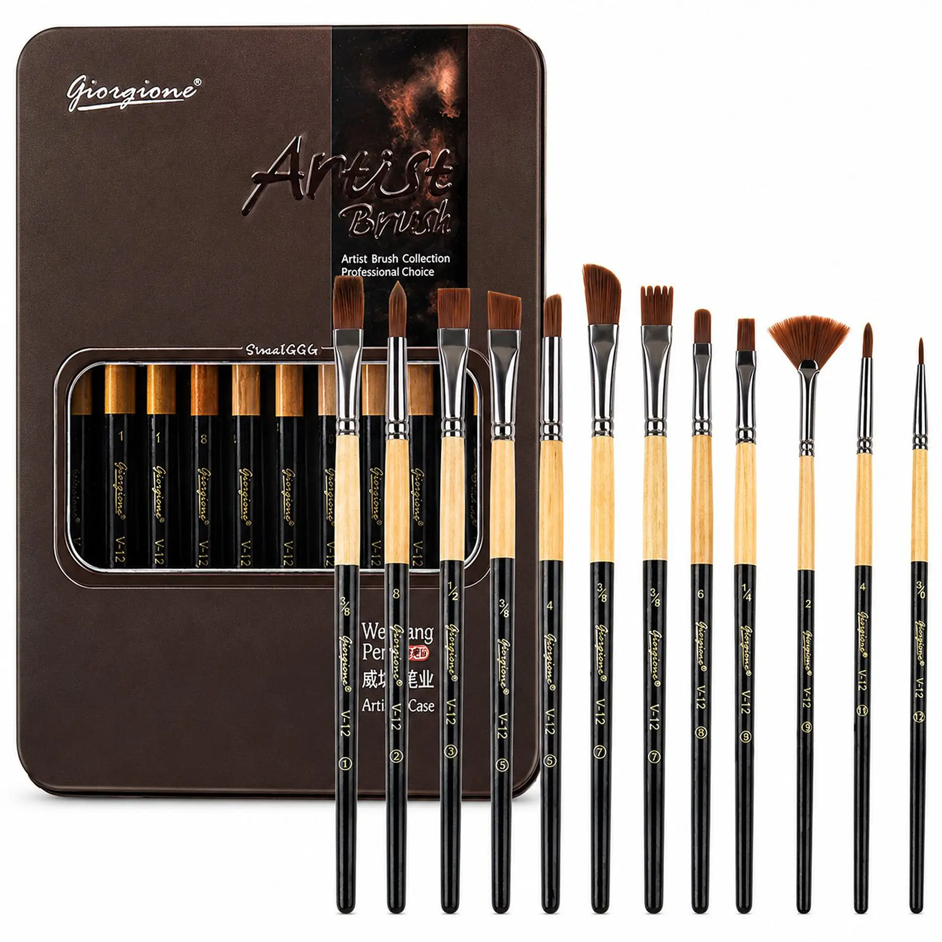 Set 12 Pinceles Mixtos Giorgione G-V12 Bolsa de Terciopelo 1