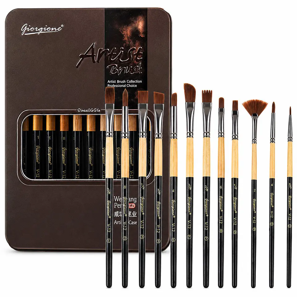 Set 12 Pinceles Mixtos Giorgione G-V12 Bolsa de Terciopelo 1