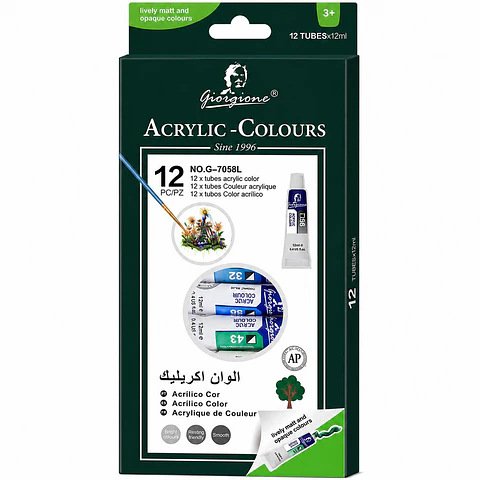 Set 12 Pinturas Acrílicas Giorgione G-7058 Tubos 12 ml