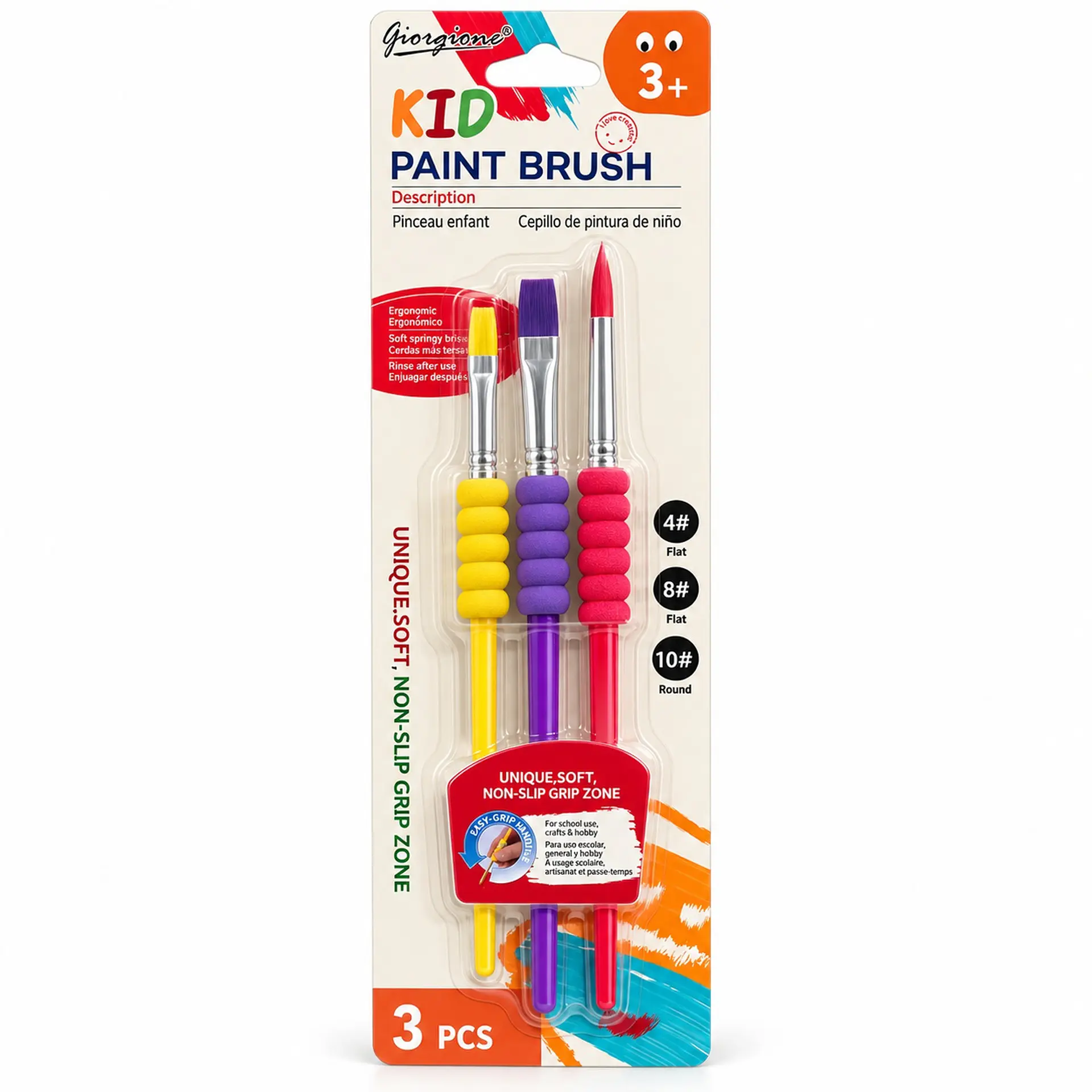 Set 3 Pinceles Infantiles Giorgione Mango Ergonómico 3+ 1