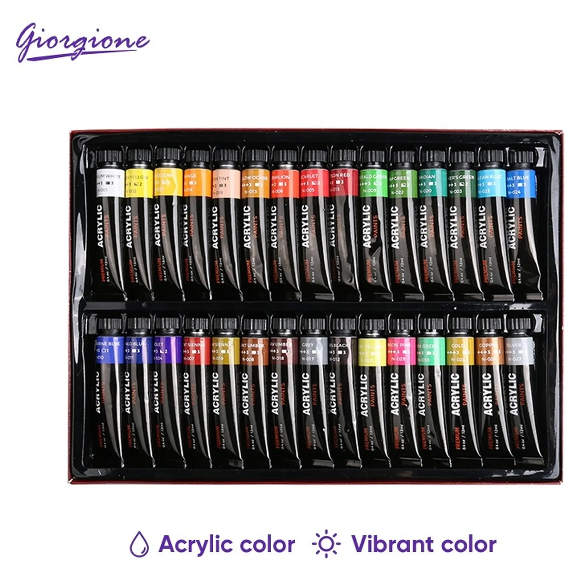 Set 30 Pinturas Acrílicas Giorgione G-AC3005 con Metálicos 2