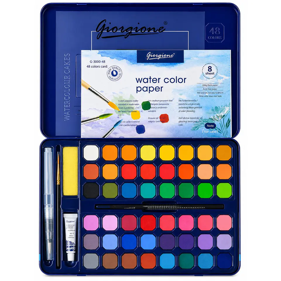Set 48 Acuarelas en Pastilla Giorgione G-900 con Papel 1