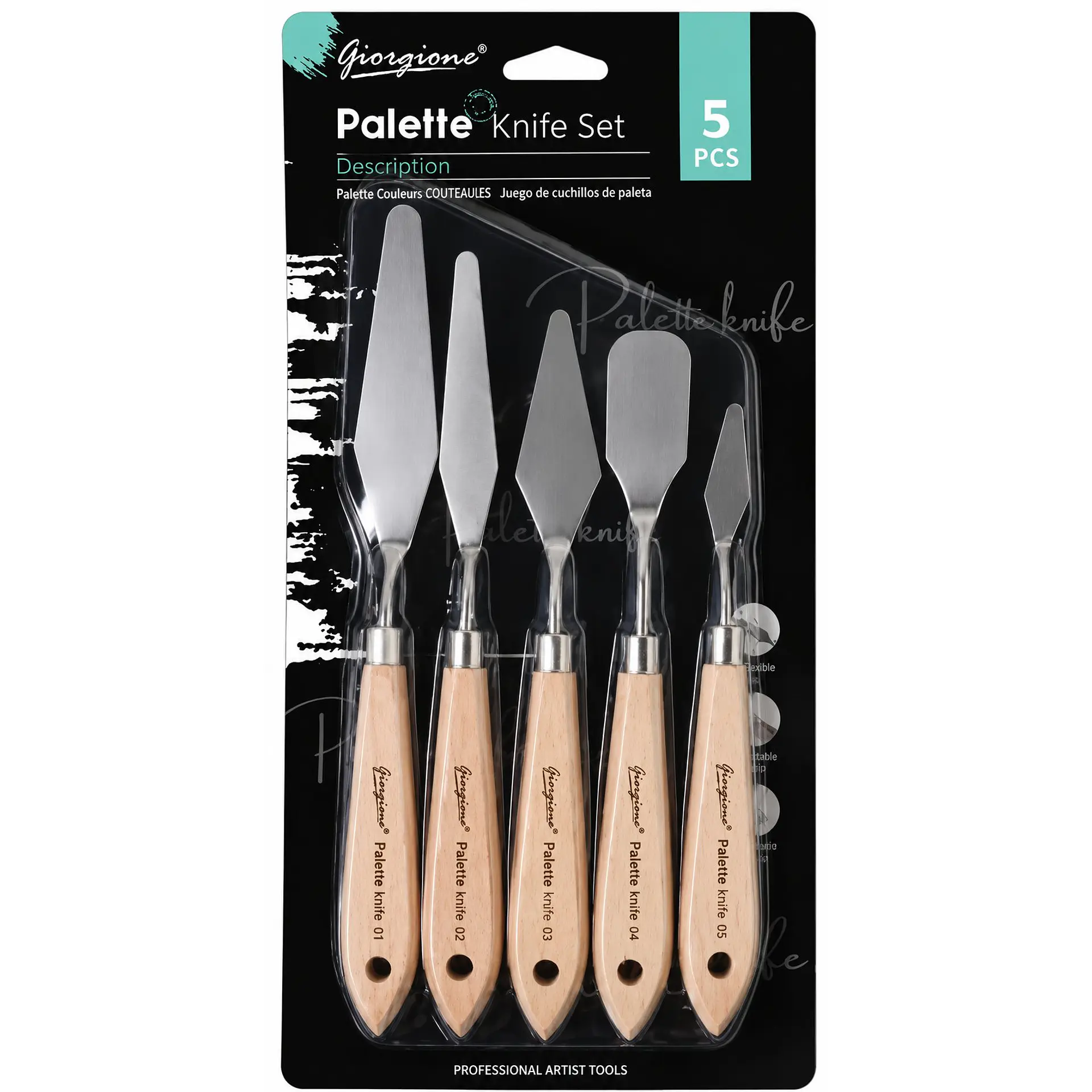 Set 5 Espátulas de Paleta Giorgione G-WD Mango de Madera 4