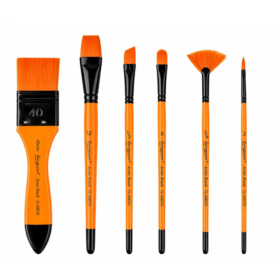 Set 6 Pinceles Giorgione G-A8010 100% Nylon Mango Naranja 1