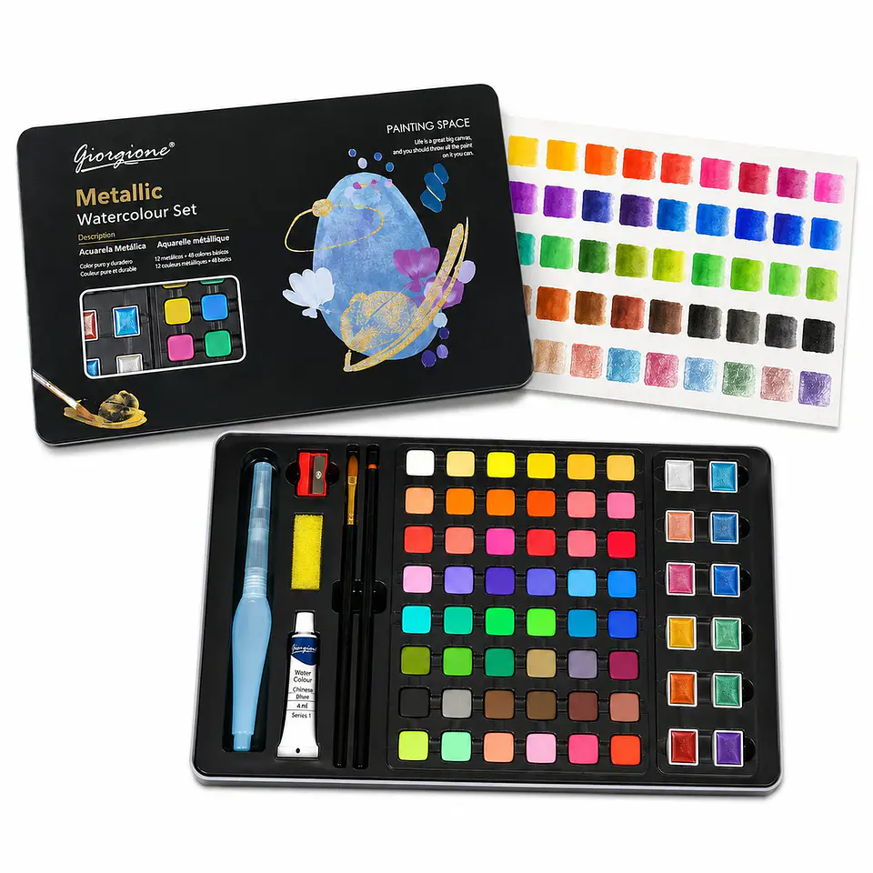 Set 60 Acuarelas Giorgione ZG 12 Metálicas + 48 Básicas 1