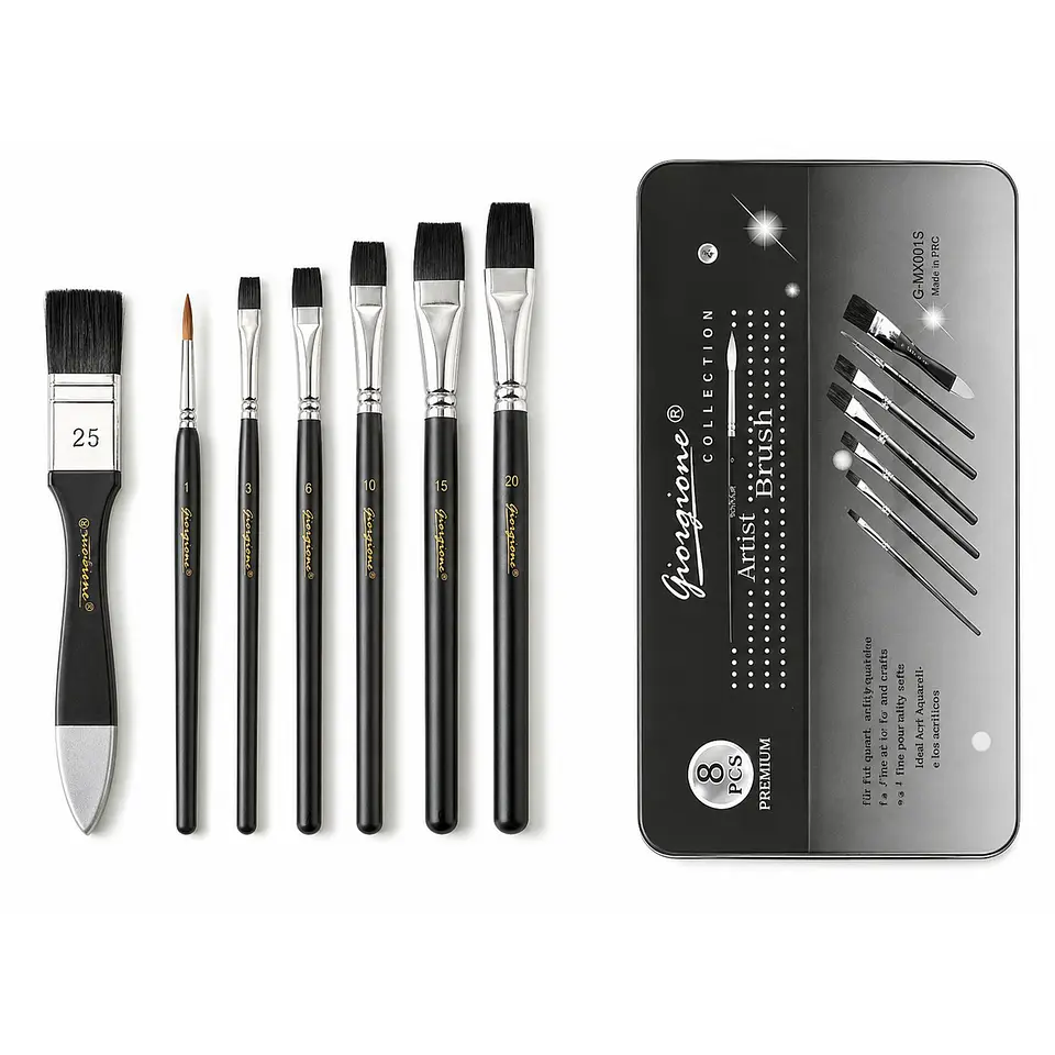 Set 8 Pinceles Giorgione MX001 Pelo Negro Estuche Metálico 1