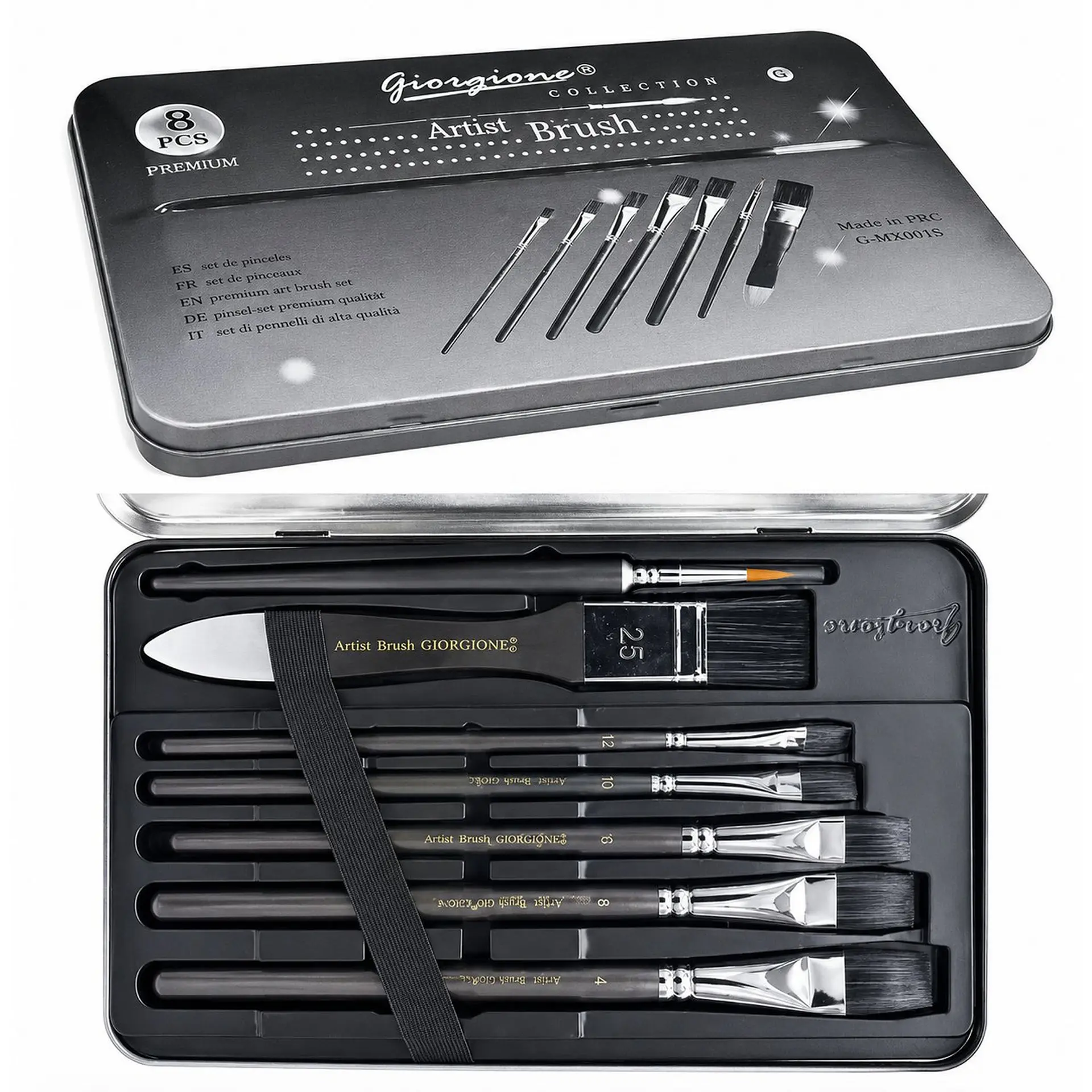 Set 8 Pinceles Giorgione MX001 Pelo Negro Estuche Metálico 3