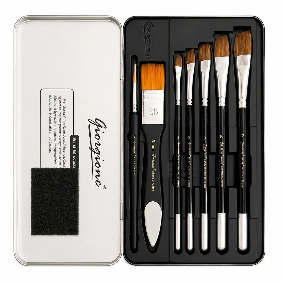 Set 8 Pinceles Giorgione MX002 Pelo Dorado Estuche Metálico 3