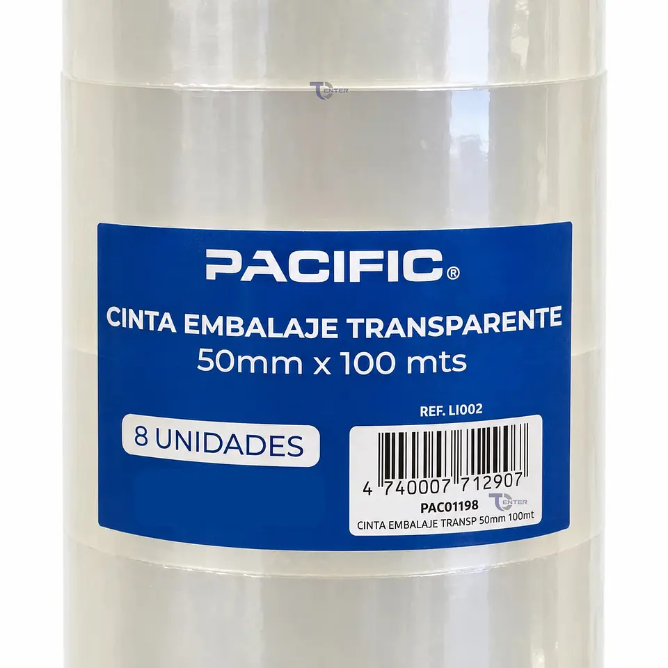 Pack 8 Cintas de Embalaje Transparente Pacific 50mm x 100m 3