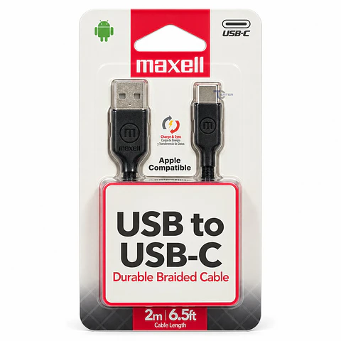 Cable Trenzado USB-A a USB-C Maxell BRACB-2M 2 m Negro