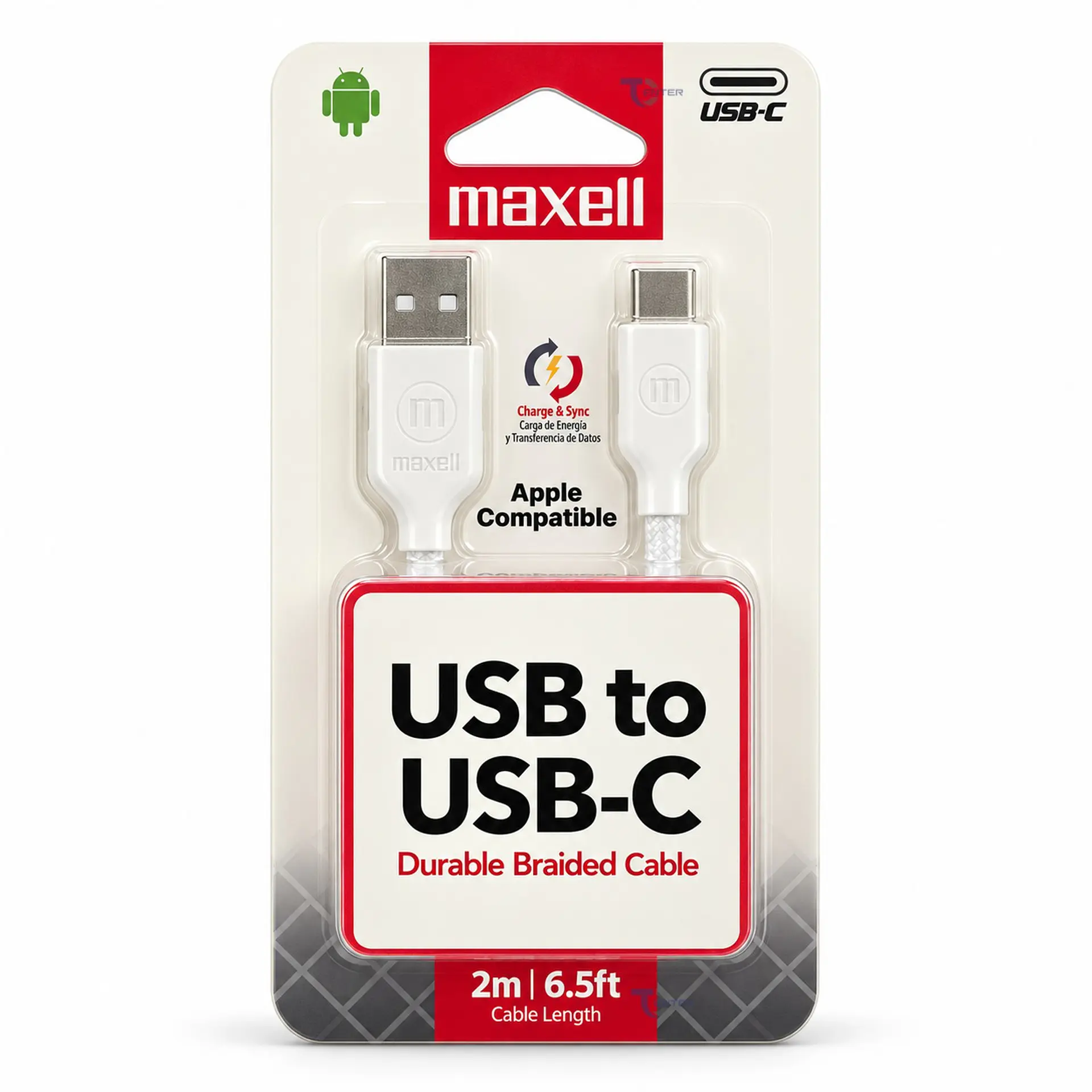 Cable Trenzado USB-A a USB-C Maxell BRACW-2M 2 m Blanco 1