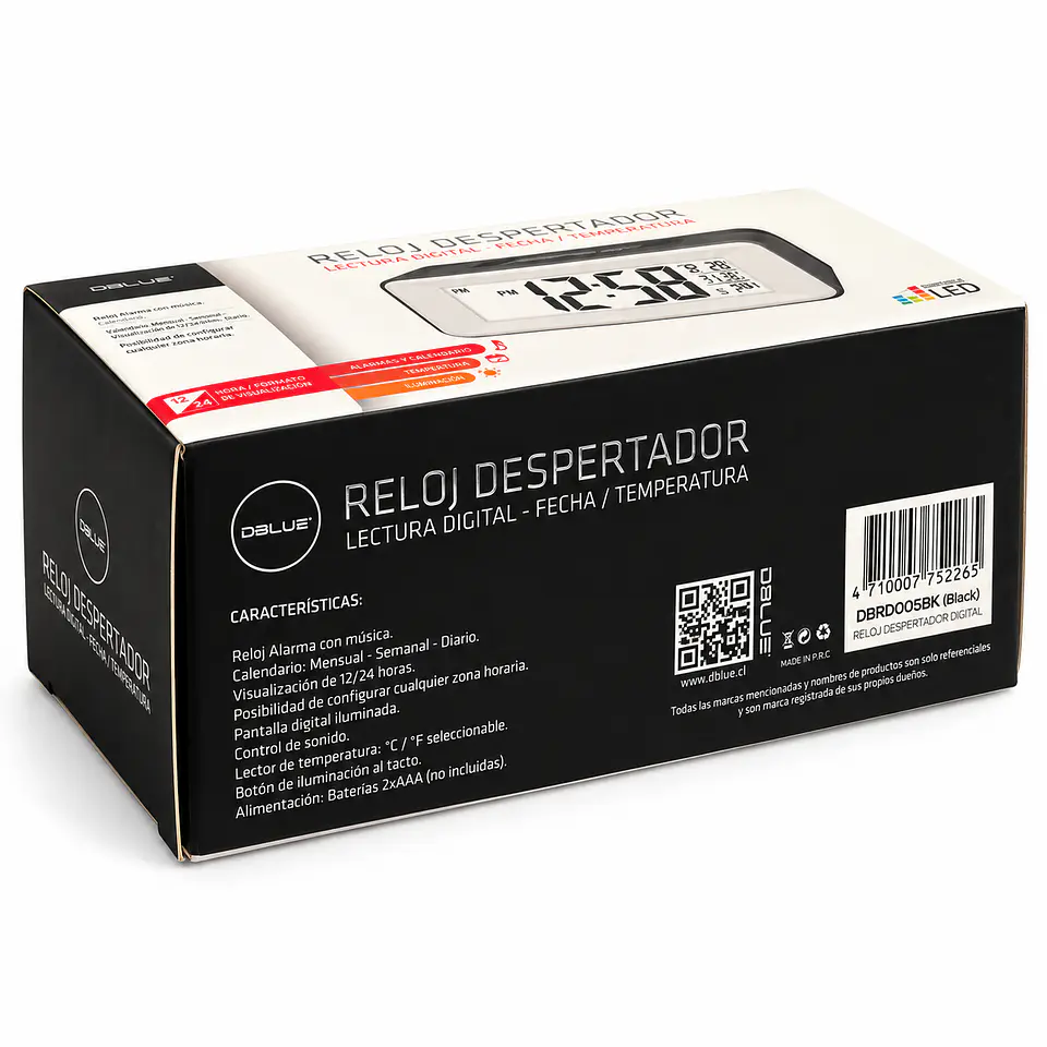 Mini Reloj Despertador Musical Dblue DBRD005BK 5