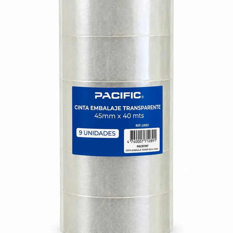 Pack 9 Cintas de Embalaje Transparente Pacific 45mm x 40m 1