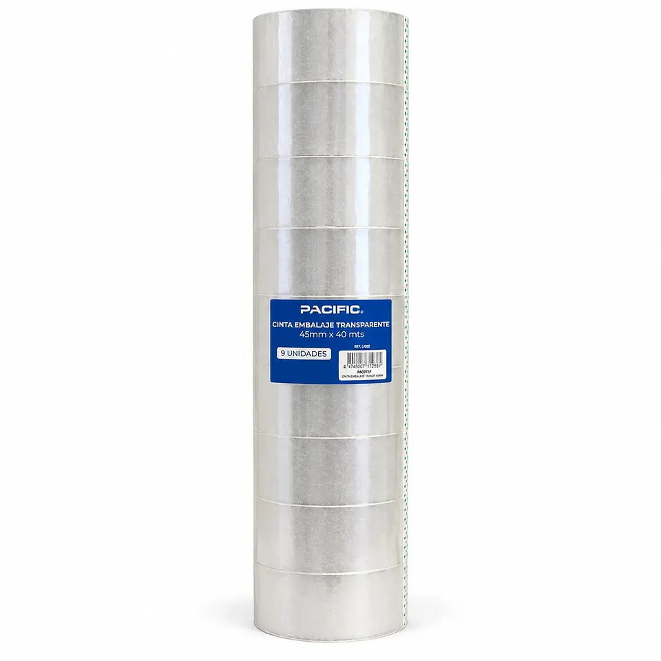 Pack 9 Cintas de Embalaje Transparente Pacific 45mm x 40m 2