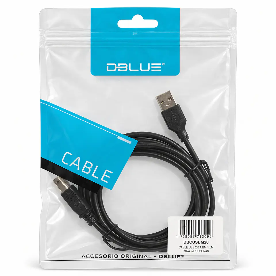 Cable USB 2.0 A-B DBLUE DBCUSBM20 1,5 m para Impresora 3