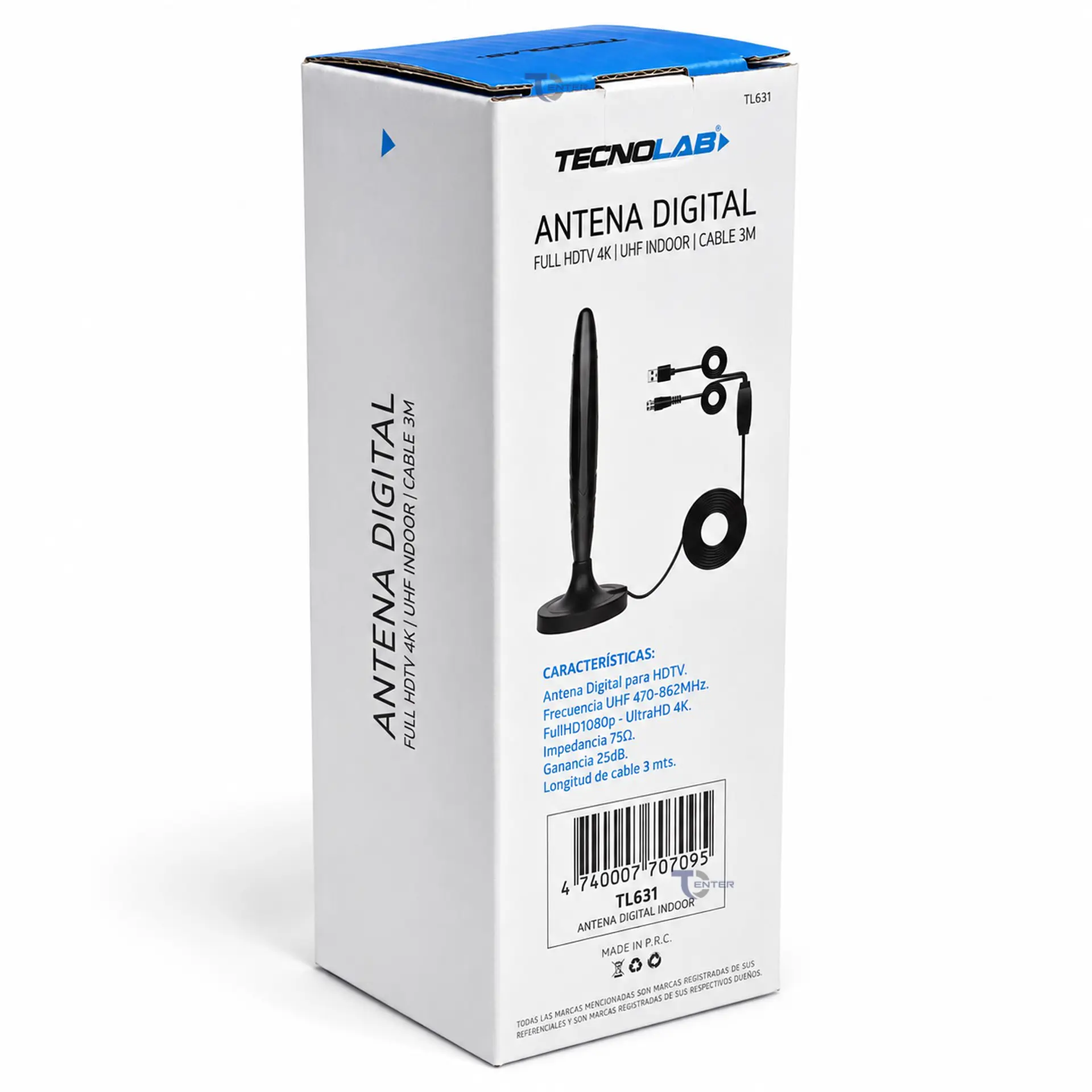 Antena TV Tecnolab TL631 Amplificada USB 25 dB 3 m 6
