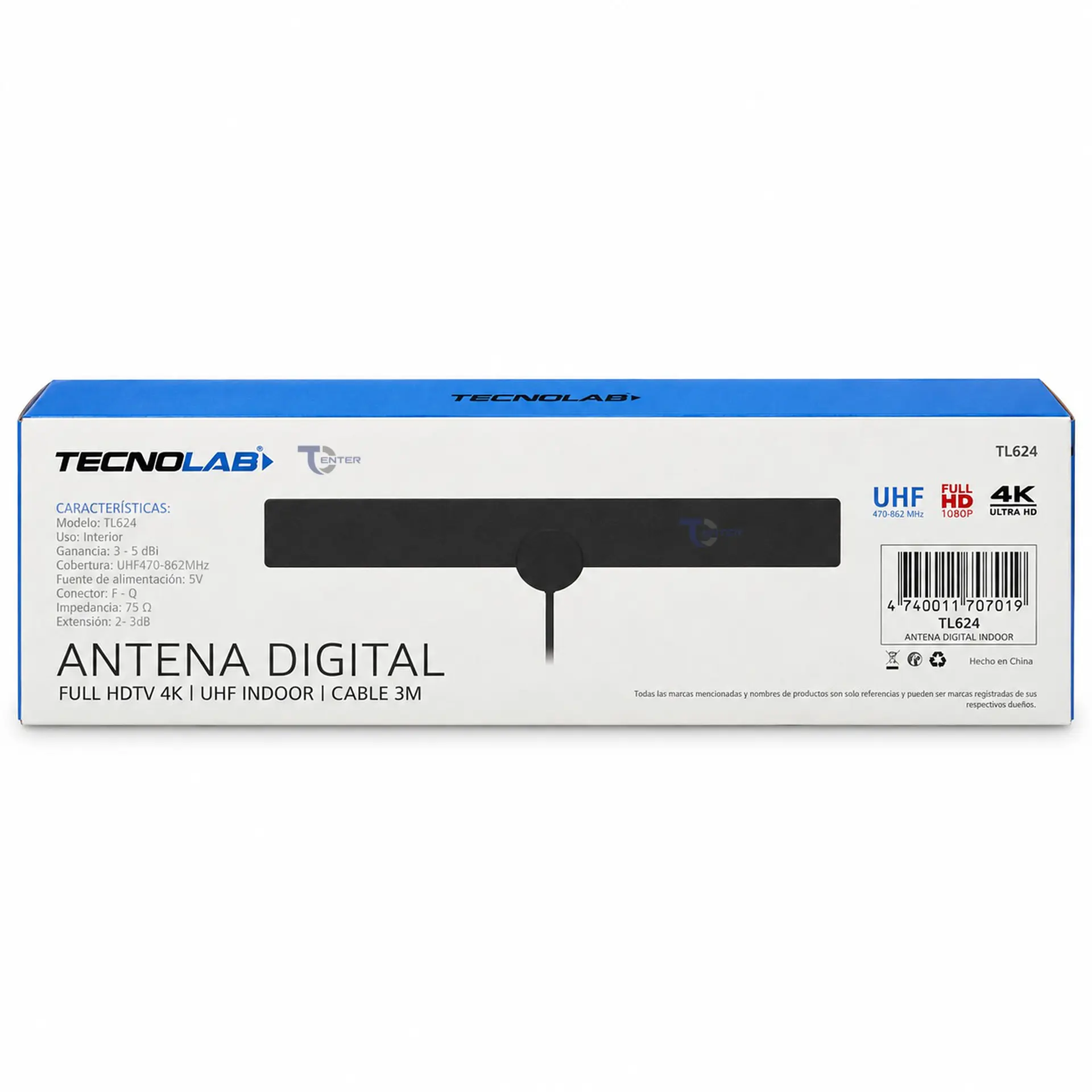 Mini Antena TV Digital Tecnolab Slim TL624 Cable 3 m 4