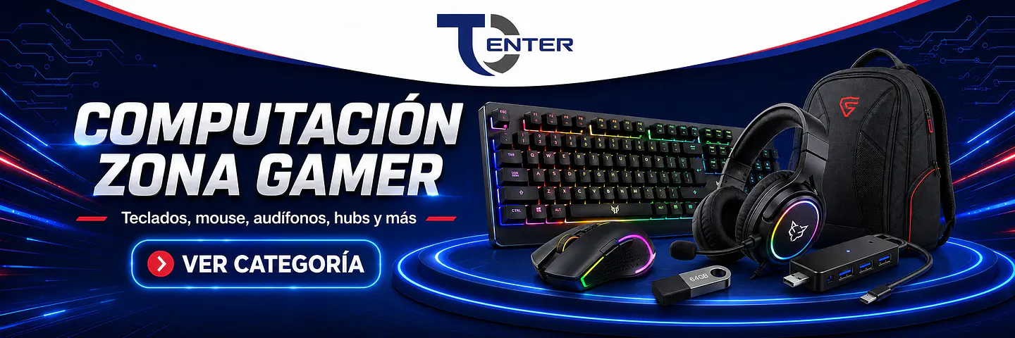 Categoría Computación y Zona Gamer en Tecnocenter con teclados, mouse, audífonos, hubs y accesorios
