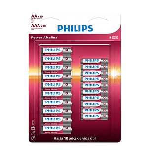Pack Pilas AA x 10 + AAA x 10 Alcalinas LR036P20BP Philips