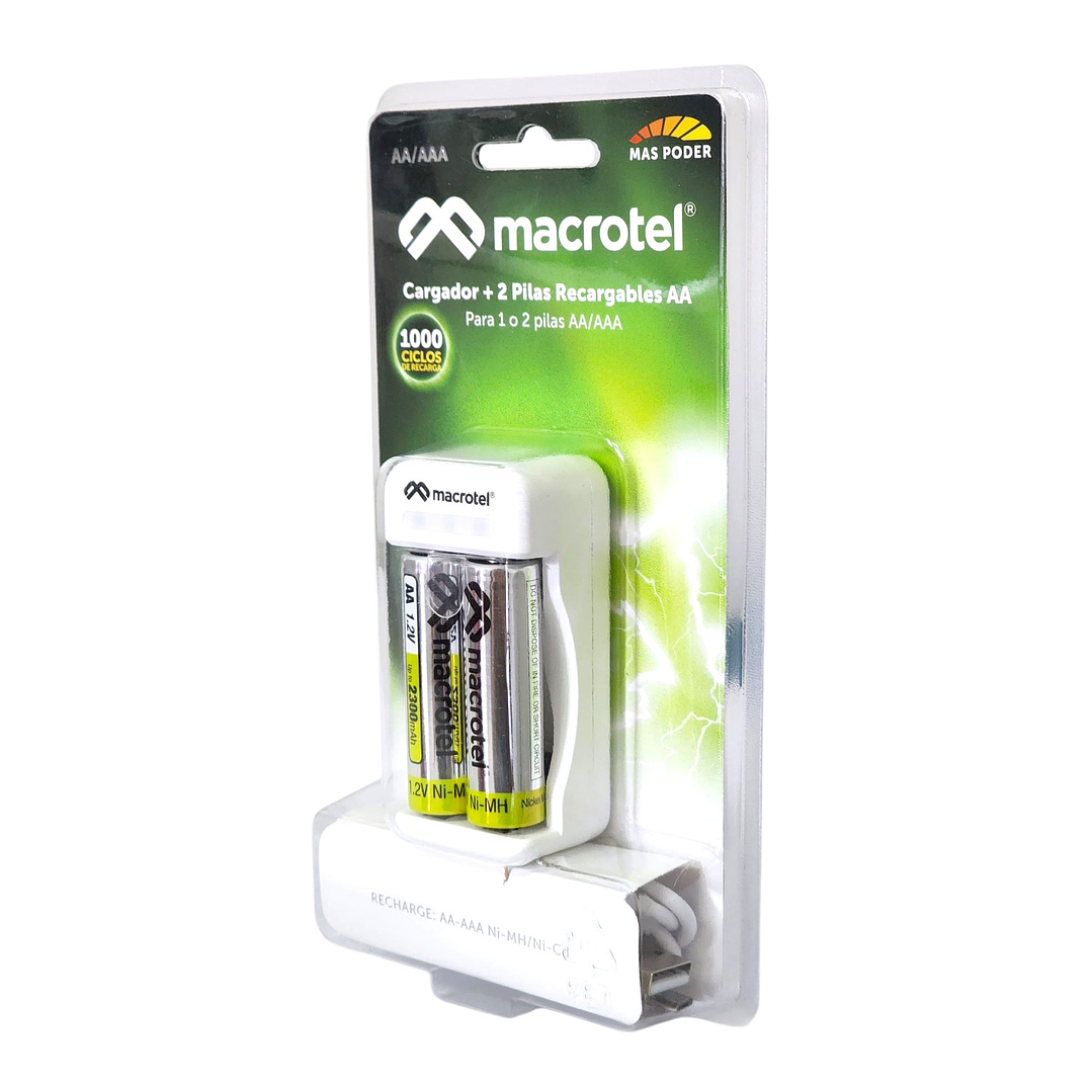 Cargador + 2 pilas AA Micro-USB 2300mha Macrotel 3