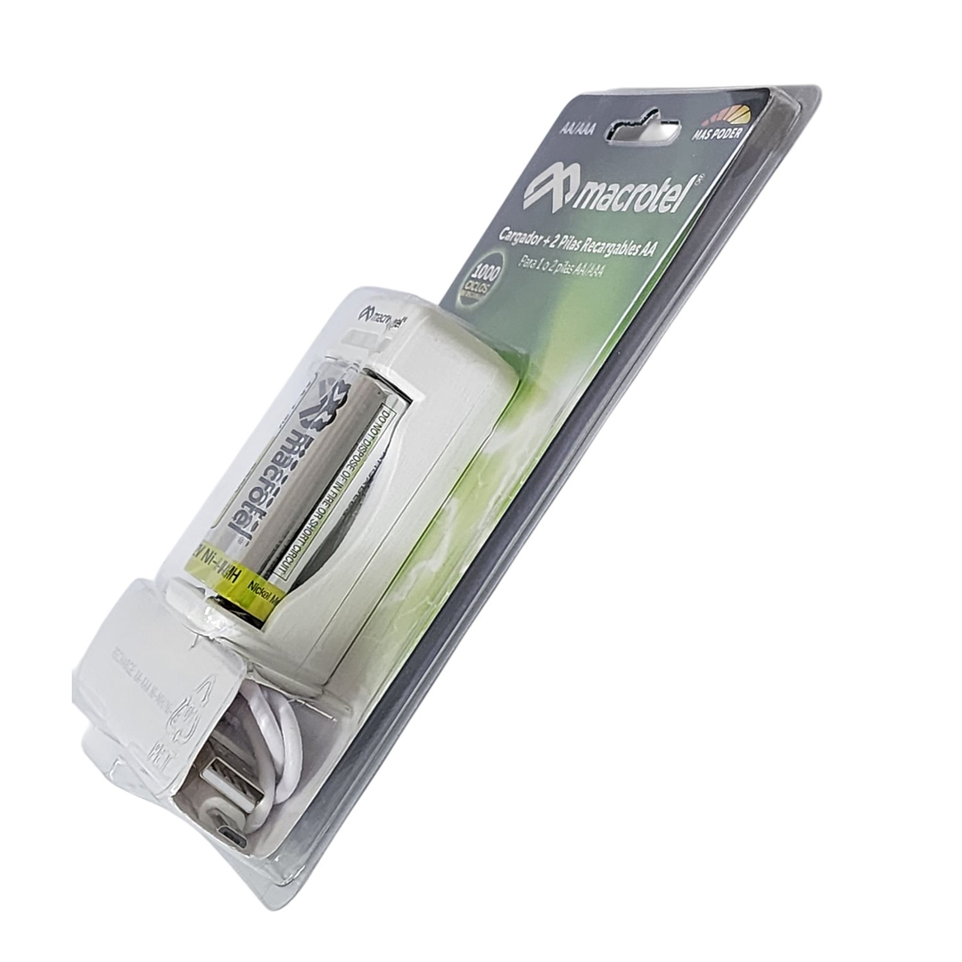 Cargador + 2 pilas AA Micro-USB 2300mha Macrotel 4