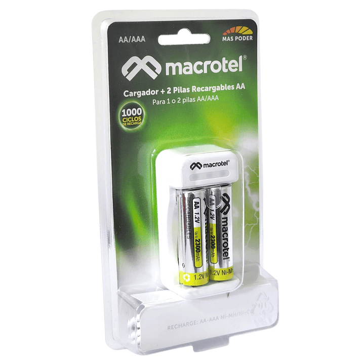 Cargador + 2 pilas AA Micro-USB 2300mha Macrotel 5