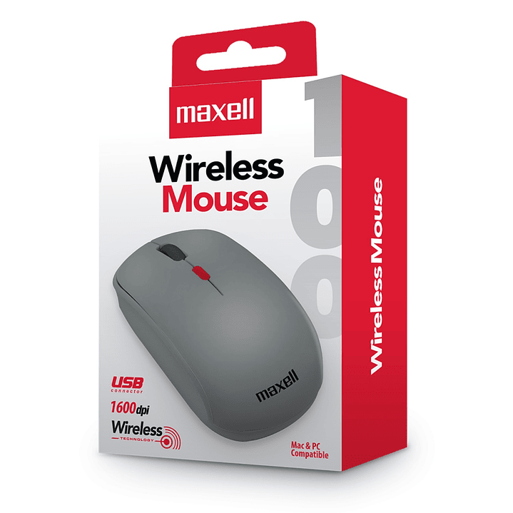 Mouse Inalámbrico Ergonómico 1600 DPI MOWL-100 Maxell Gris 5