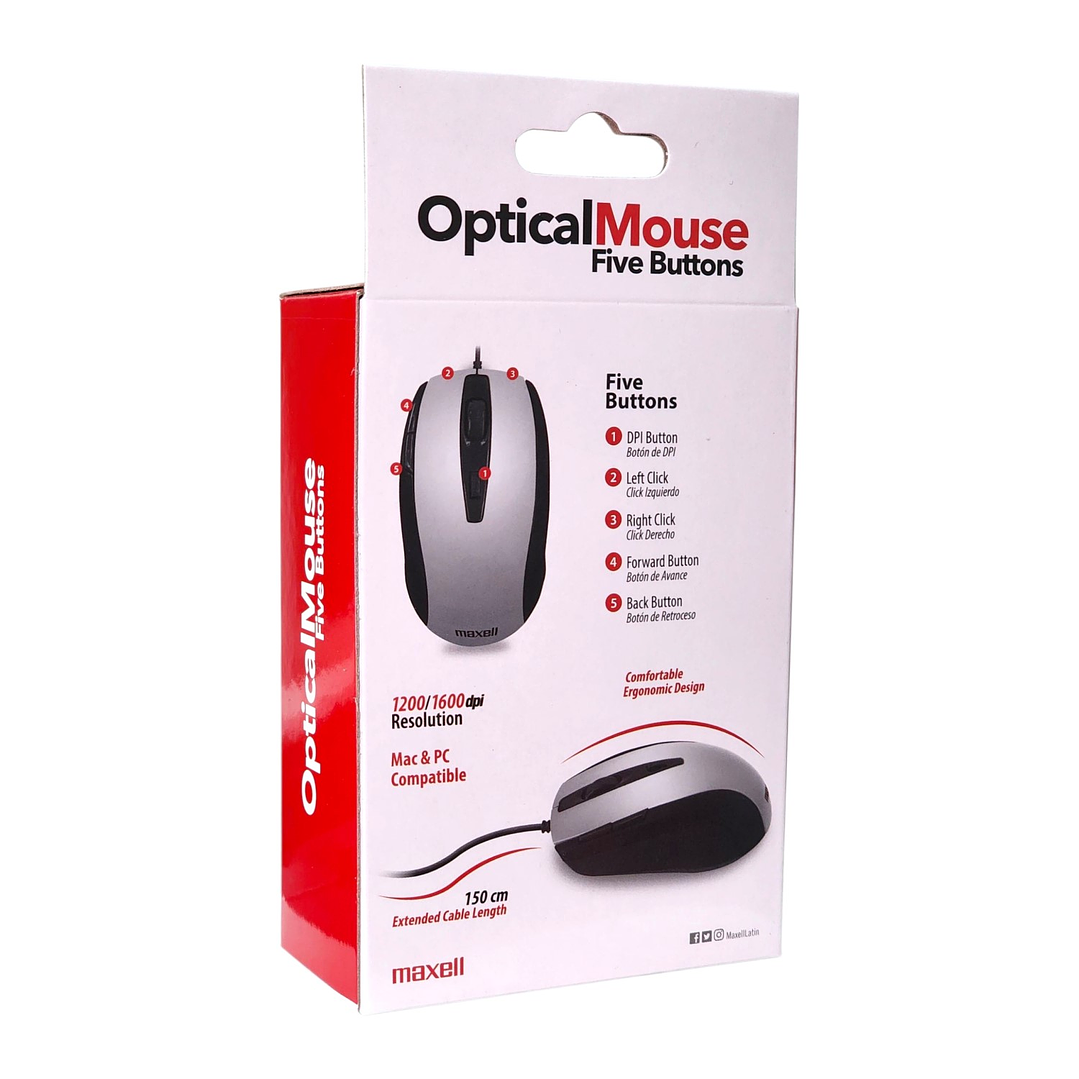 Mouse Óptico 5 Botones Con Cable USB MOWR-105 Maxell Silver 4