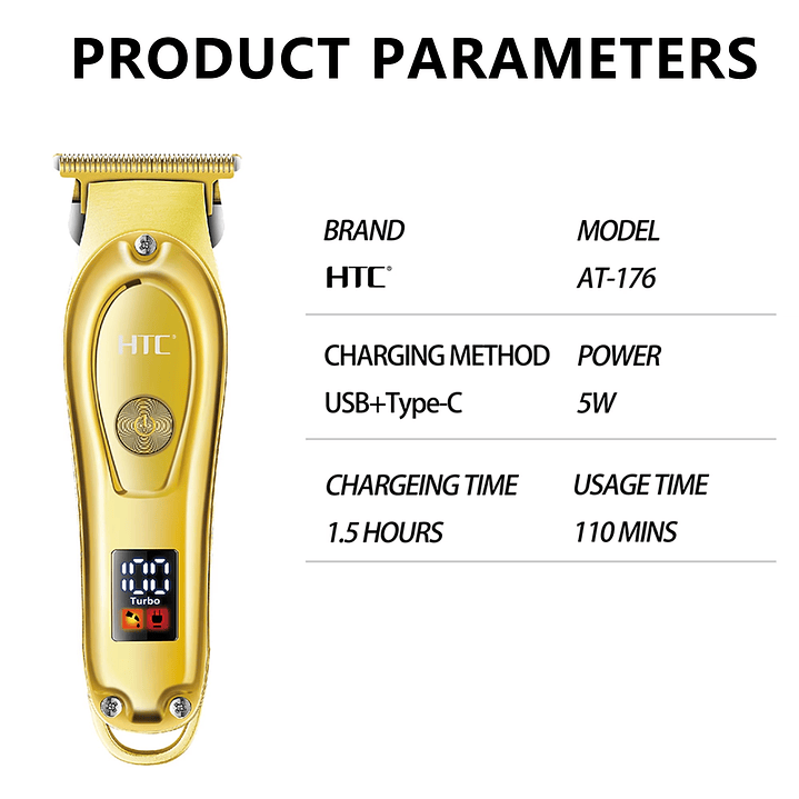 Cortadora De Pelo y Barba Inalámbrica HTC AT-176 Dorada 8