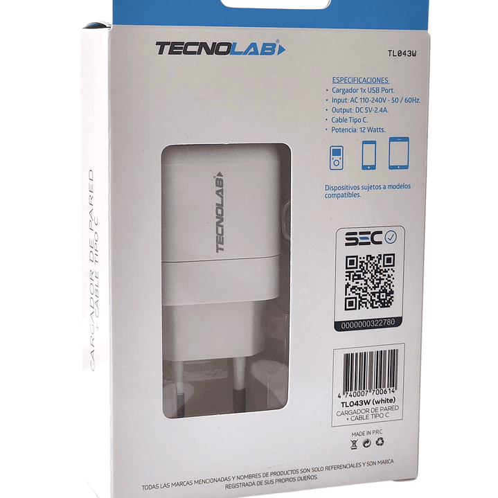 Cargador de Pared 12W + Cable USB a USB-C TL043W Tecnolab 4