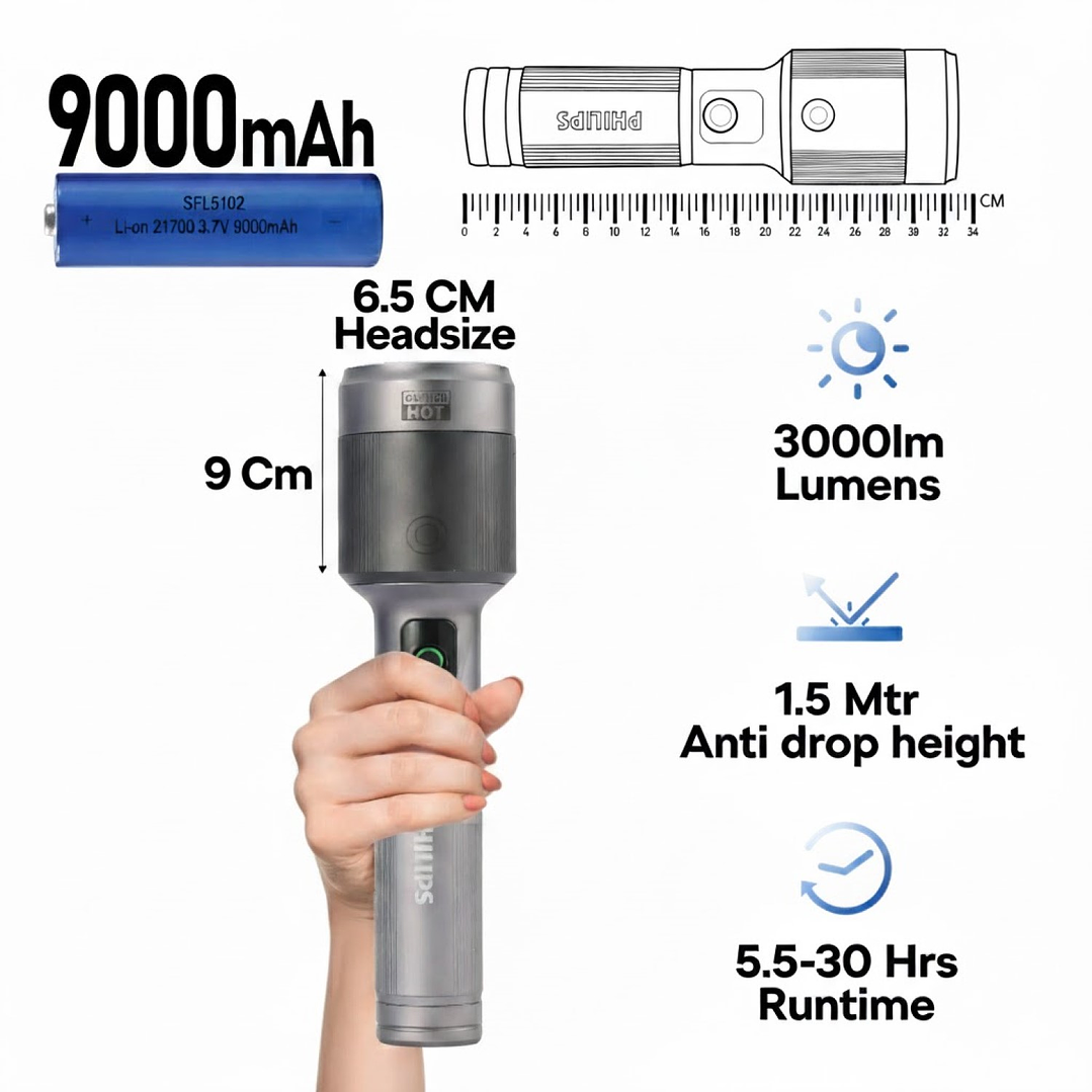 Linterna LED Recargable Philips 3000 lm 60W SFL5102 2