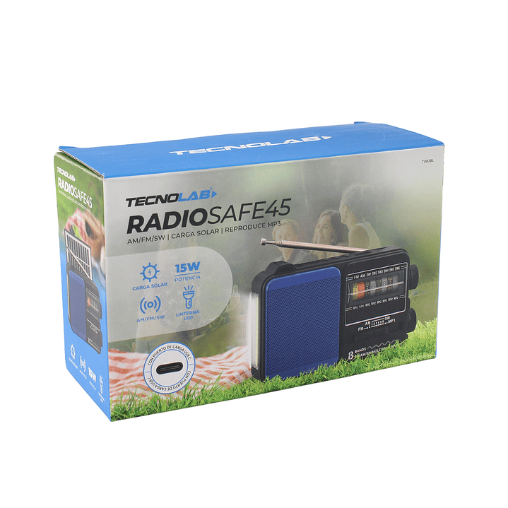 Radio Portátil Solar AM FM SW LED 15W TL653BL Tecnolab Azul 5