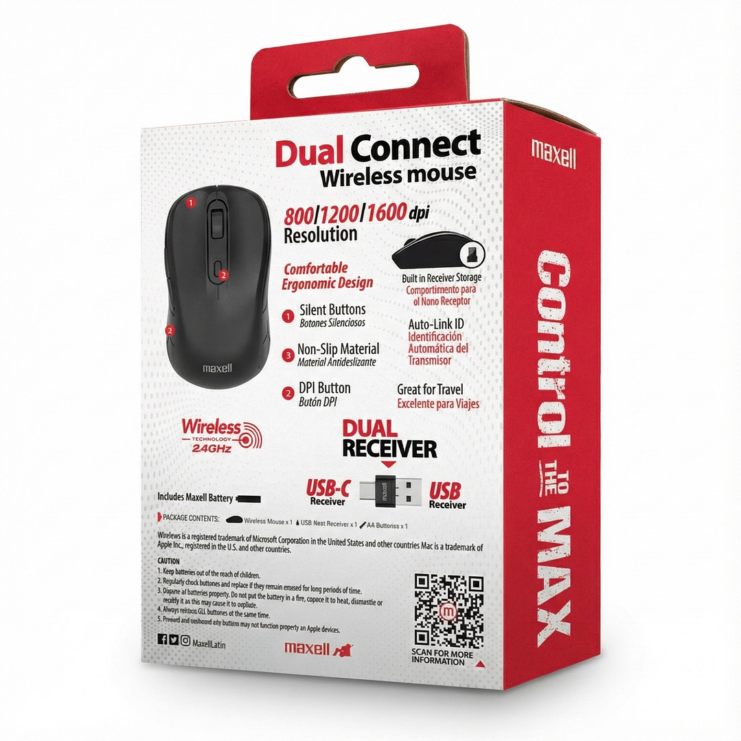 Mouse Inalámbrico Maxell MOWL-350 1600dpi Dual Usb/usb-c 4