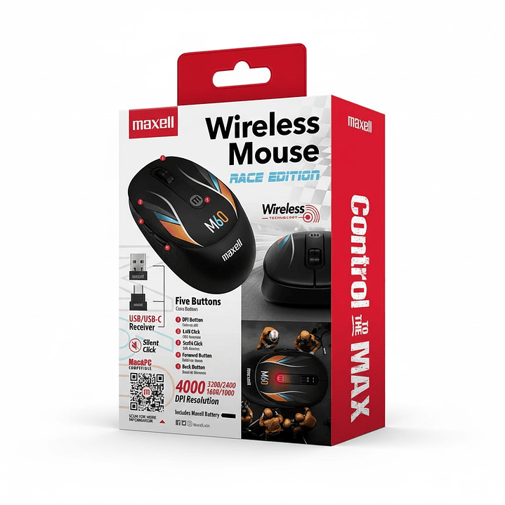Mouse Inalámbrico Maxell Race M60 4000dpi Usb/usb-c 4