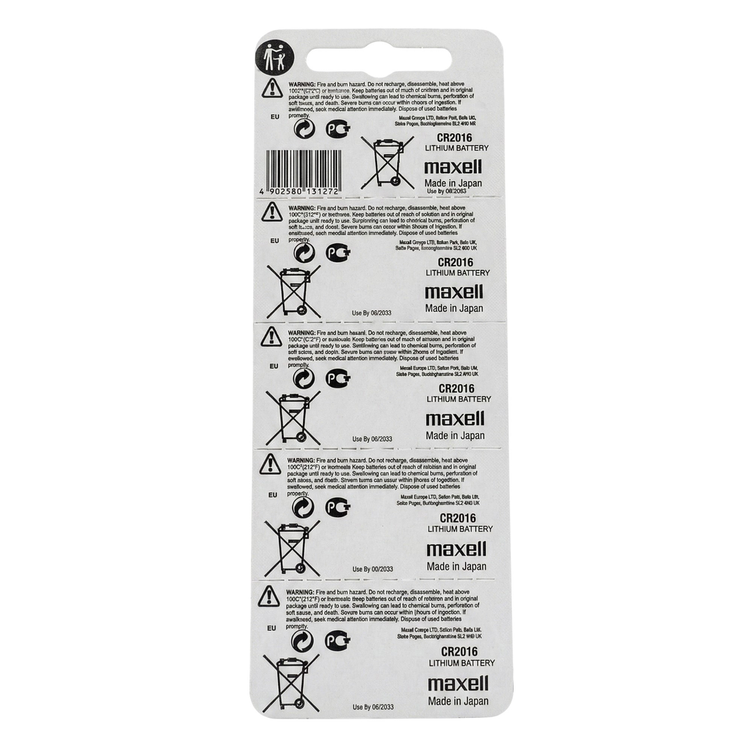 Pack 5 Pilas CR 2016 3v Maxell Tipo Botón Holograma 2