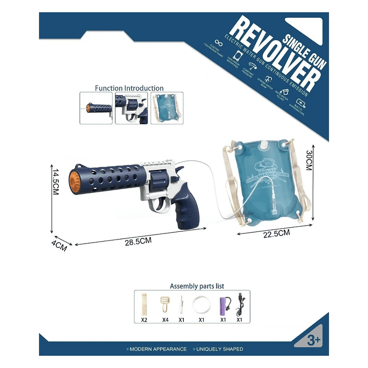 Juguete Pistola De Agua Eléctrica Revolver Backpack DBG1797  6