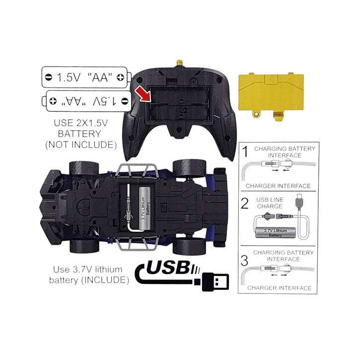 Auto de Carrera RC Luces Música Lanza Vapor DBG1579BL Azul 7