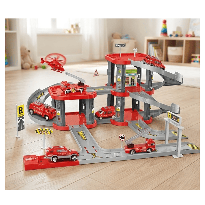 Set Armable Mini Parking Garage de Bombero con Autos DBG1704 4