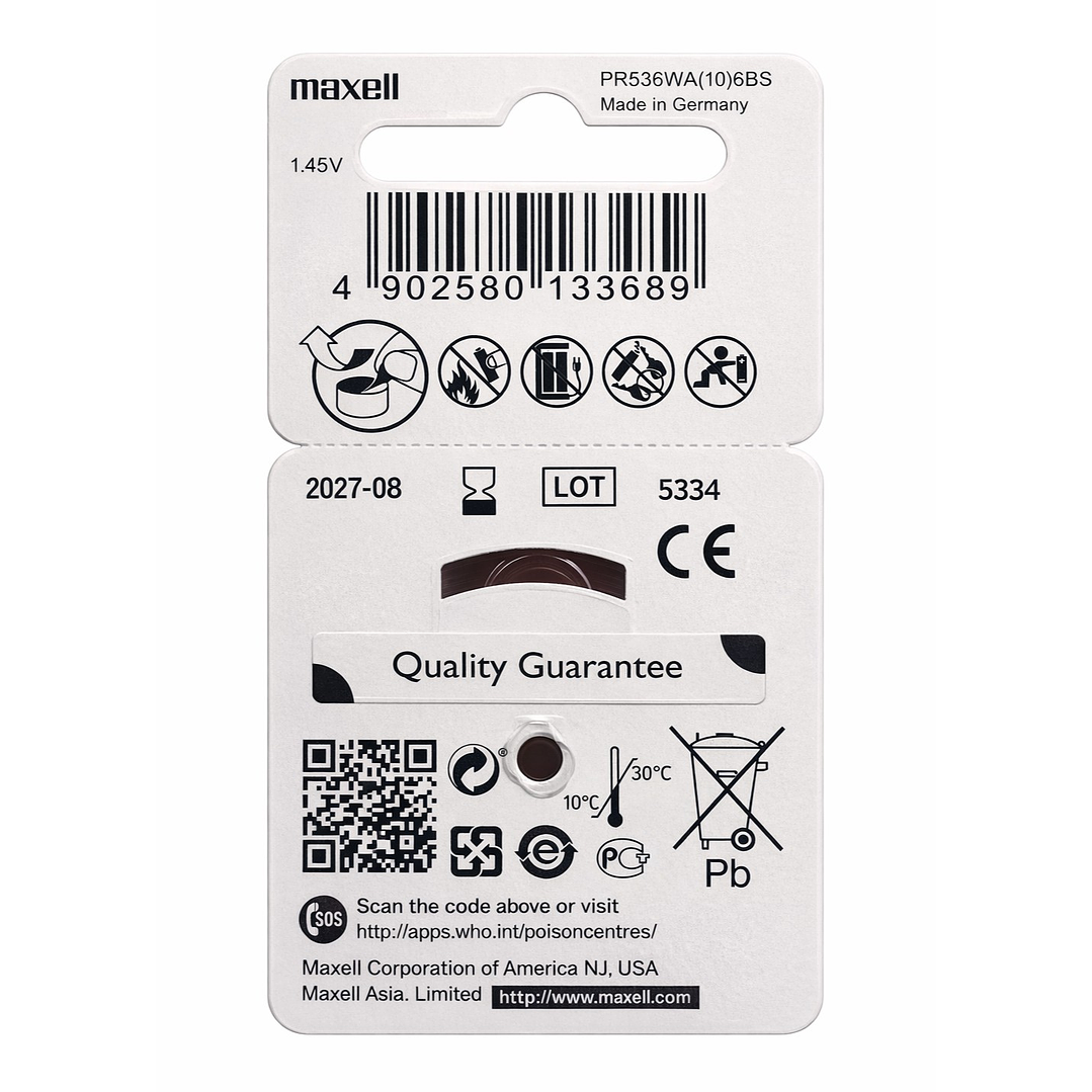 Pack 6 Pilas Para Audífonos Maxell 10 Auditivas 2